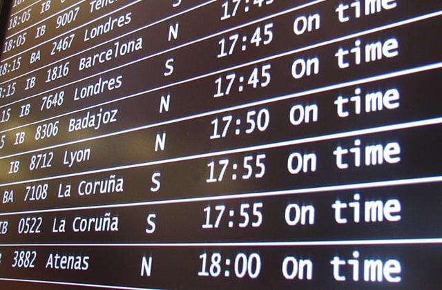 Airport display - all flights are on time