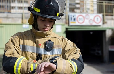 Fireman using a smart watch
