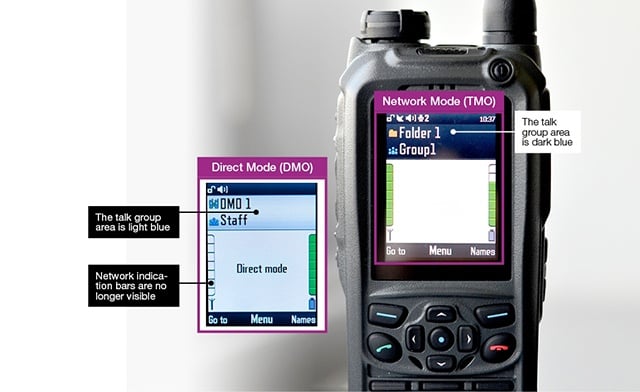 An example: How to see the network mode on the TETRA radio display