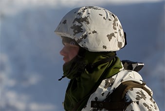 Soldier wearing winter camouflage